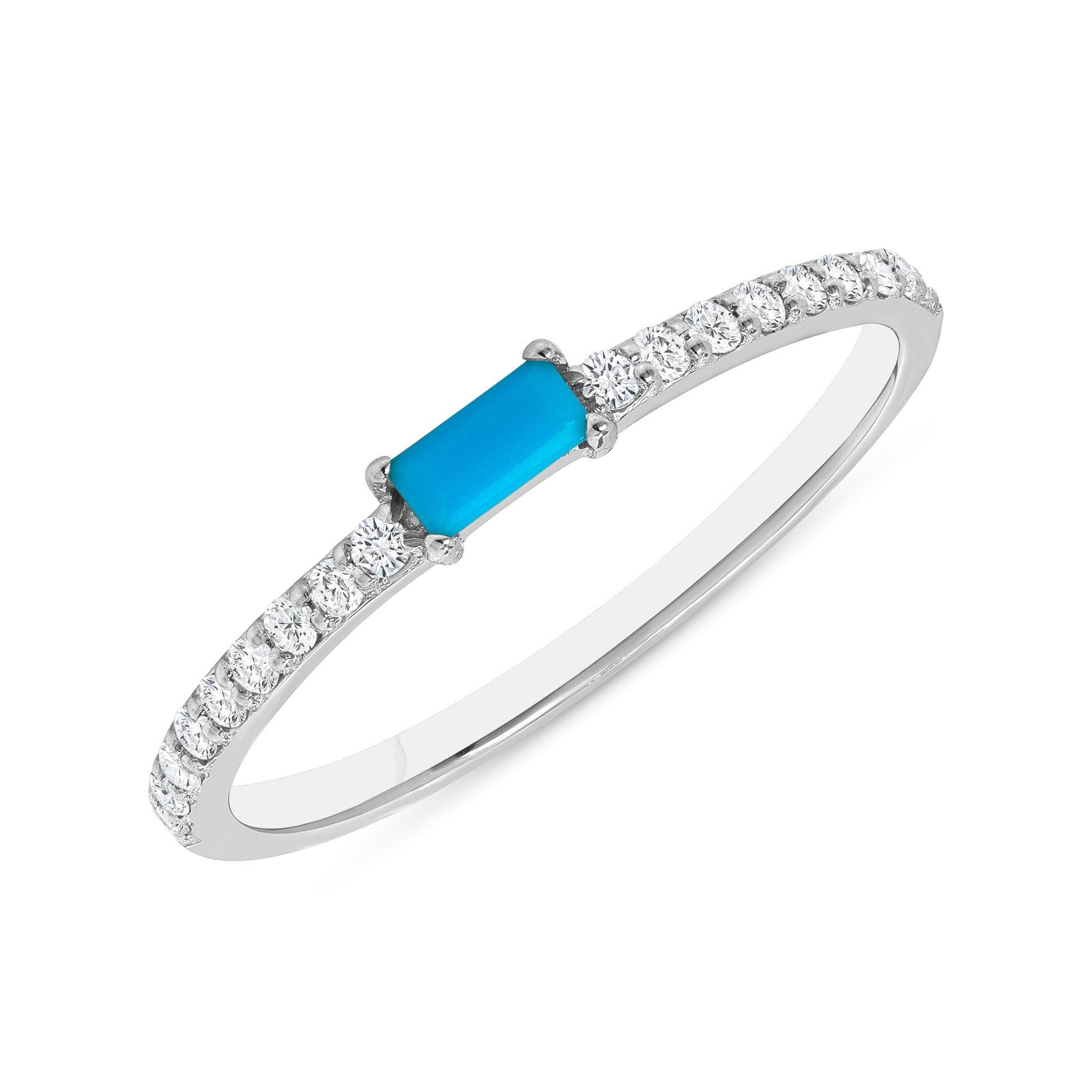 14K Gold Diamond & Turquoise Stackable Ring Wedding Band Ring ABB-107-TQD-1  - Abtin & Co.