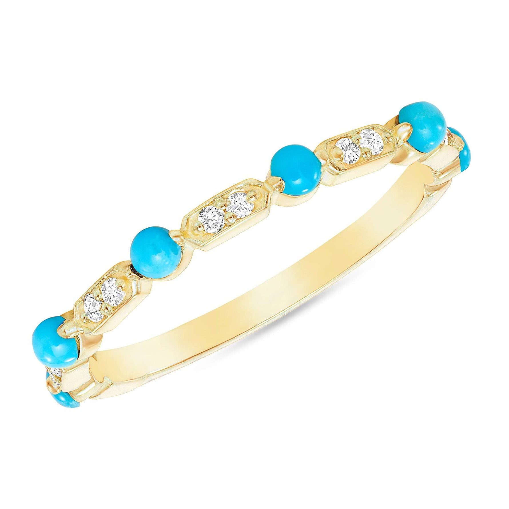 14K Gold Diamond & Turquoise Vintage Deco Stackable Ring Ring ABB-137-TQD  - Abtin & Co.