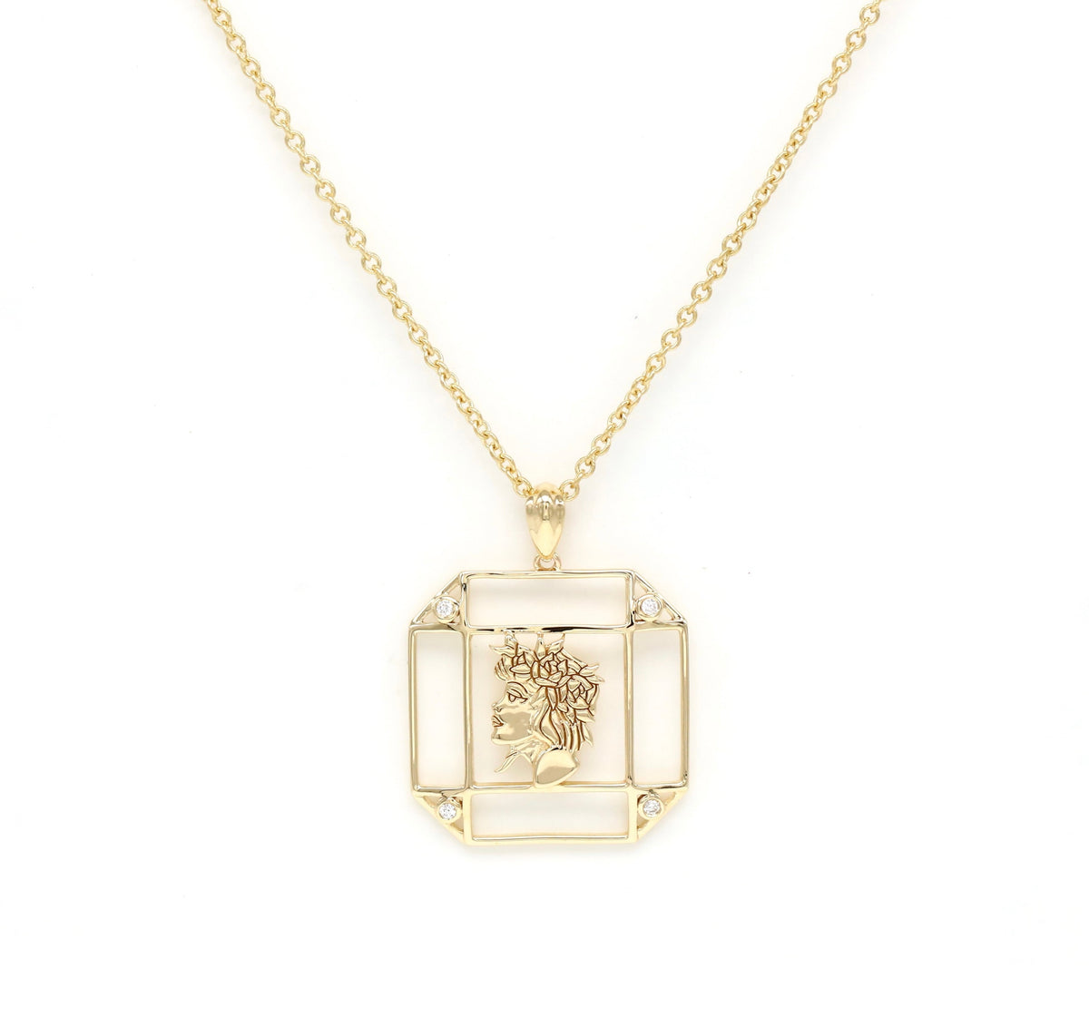 14K Gold & Diamond Virgo Horoscope Square Pendant Necklace Pendant ALP-226V1-VIR.GD  - Abtin & Co.