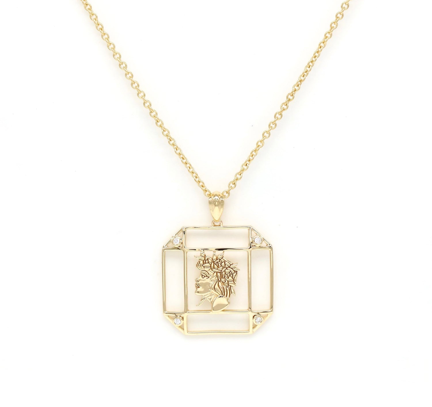 14K Gold & Diamond Virgo Horoscope Square Pendant Necklace Pendant ALP-226V1-VIR.GD  - Abtin & Co.