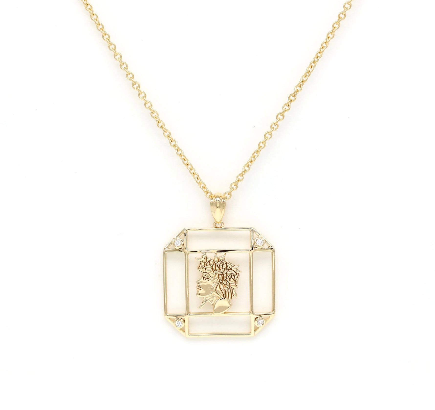 14K Gold & Diamond Virgo Horoscope Square Pendant Necklace Pendant ALP-226V1-VIR.GD  - Abtin & Co.