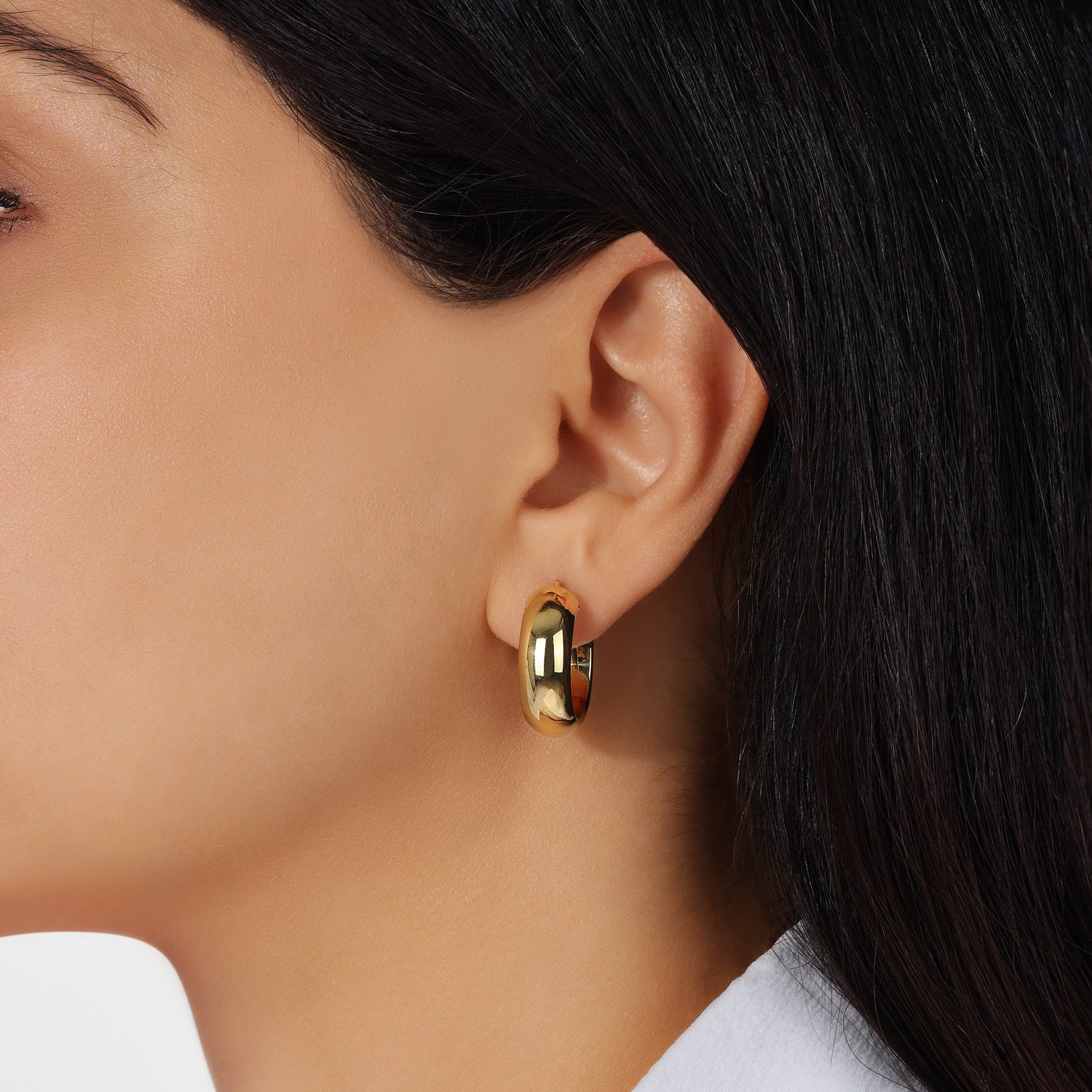 14K Gold Domed Hoop Earrings Earring ABGE-140-G  - Abtin & Co.