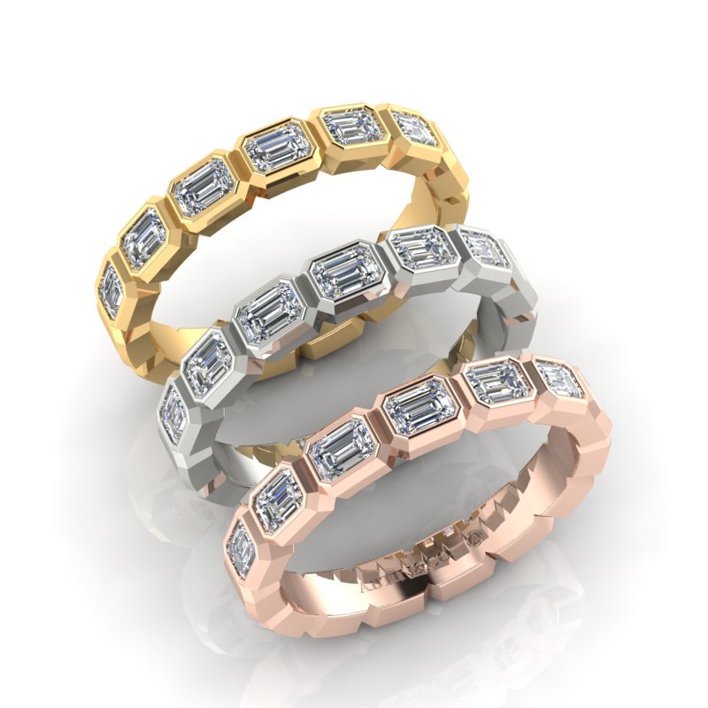 14K Gold Emerald Cut Halfway East West Eternity Bezel Set Lab Grown Diamond Wedding Band Ring Emerald Cut ABB-398.1-LGD  - Abtin & Co.