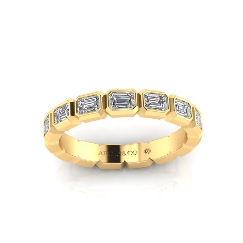 14K Gold Emerald Cut Halfway East West Eternity Bezel Set Lab Grown Diamond Wedding Band Ring Emerald Cut ABB-398.1-LGD  - Abtin & Co.