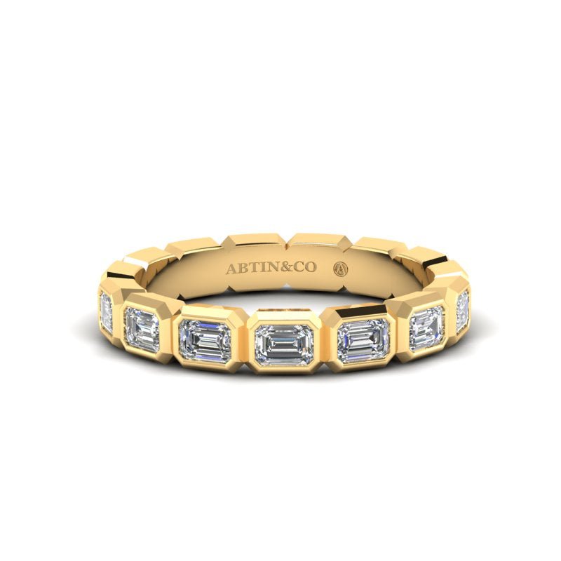 14K Gold Emerald Cut Halfway East West Eternity Bezel Set Lab Grown Diamond Wedding Band Ring Emerald Cut ABB-398.1-LGD  - Abtin & Co.