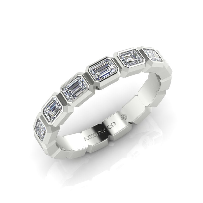 14K Gold Emerald Cut Halfway East West Eternity Bezel Set Lab Grown Diamond Wedding Band Ring Emerald Cut ABB-398.1-LGD  - Abtin & Co.