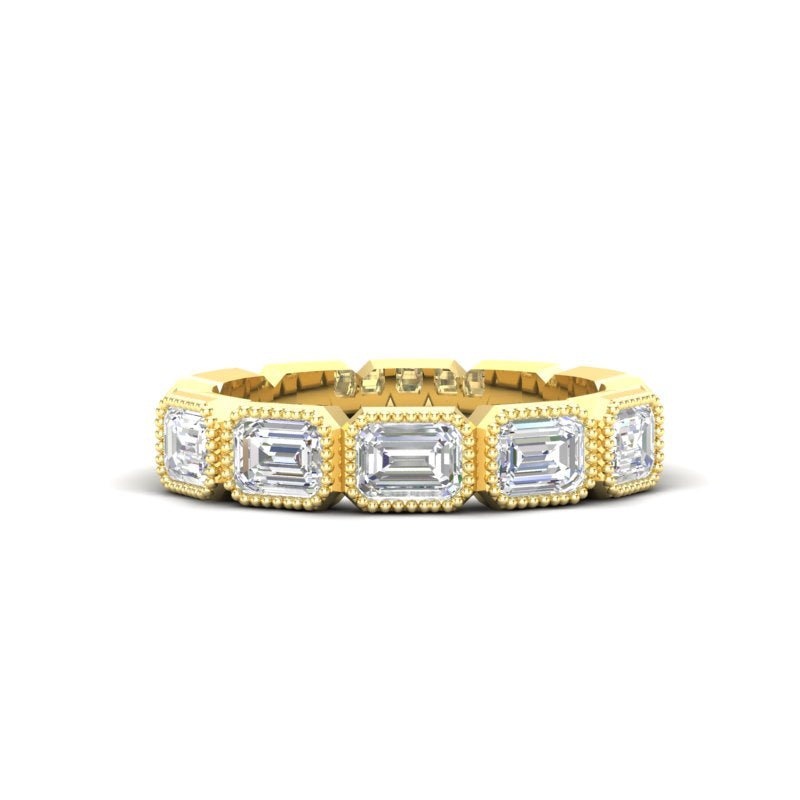 14K Gold Emerald Cut Halfway East West Eternity Milgrain Bezel Set Lab Grown Diamond Wedding Band Ring Emerald Cut ABB-517.1-LGD  - Abtin & Co.