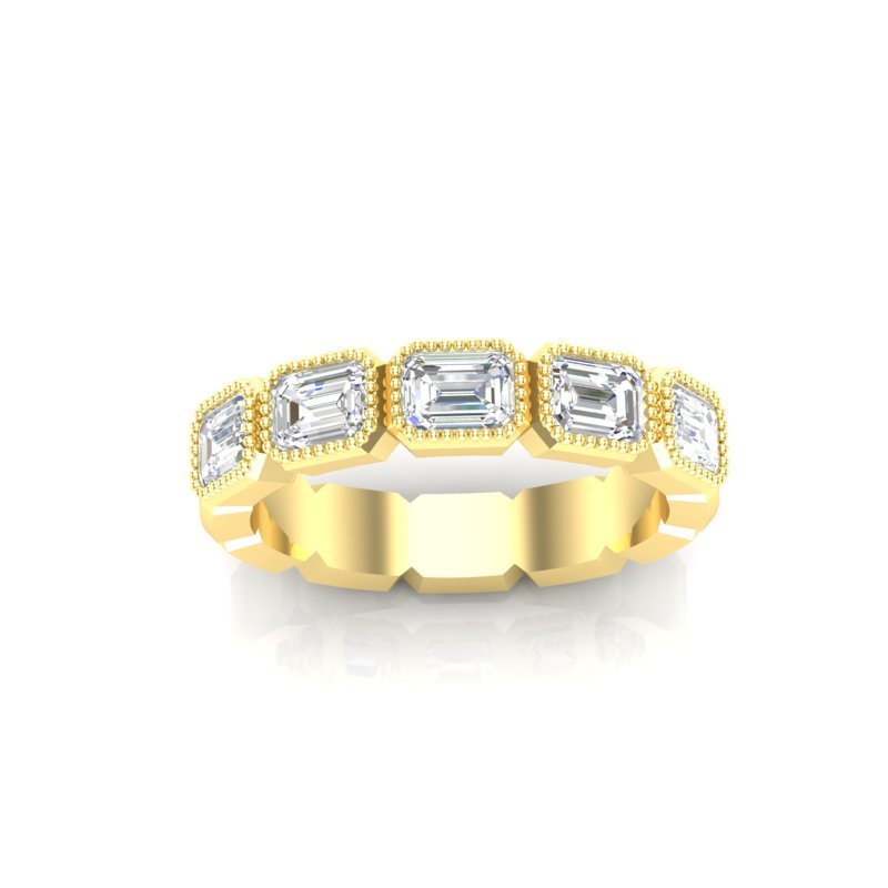 14K Gold Emerald Cut Halfway East West Eternity Milgrain Bezel Set Lab Grown Diamond Wedding Band Ring Emerald Cut ABB-517.1-LGD  - Abtin & Co.