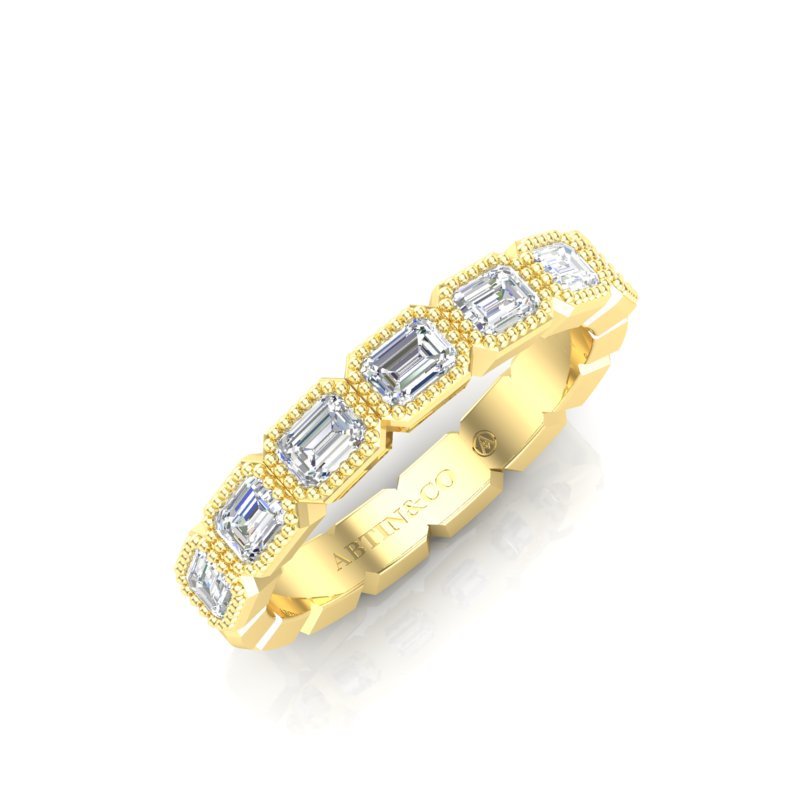14K Gold Emerald Cut Halfway East West Eternity Milgrain Bezel Set Lab Grown Diamond Wedding Band Ring Emerald Cut ABB-516.1-LGD  - Abtin & Co.