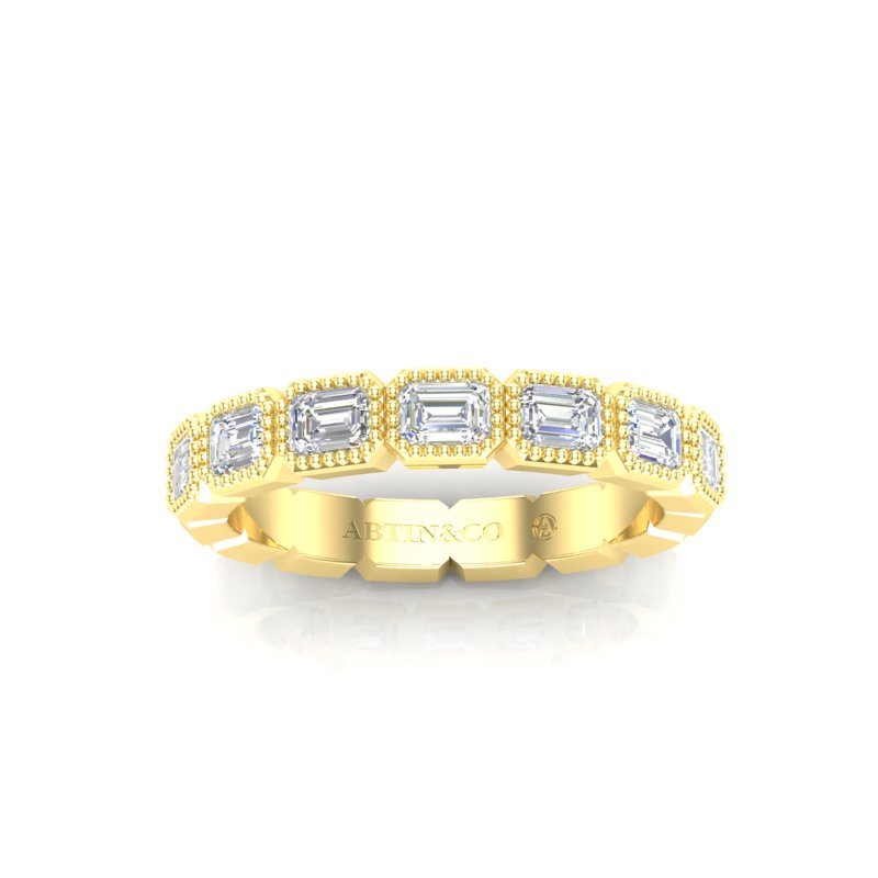 14K Gold Emerald Cut Halfway East West Eternity Milgrain Bezel Set Lab Grown Diamond Wedding Band Ring Emerald Cut ABB-516.1-LGD  - Abtin & Co.