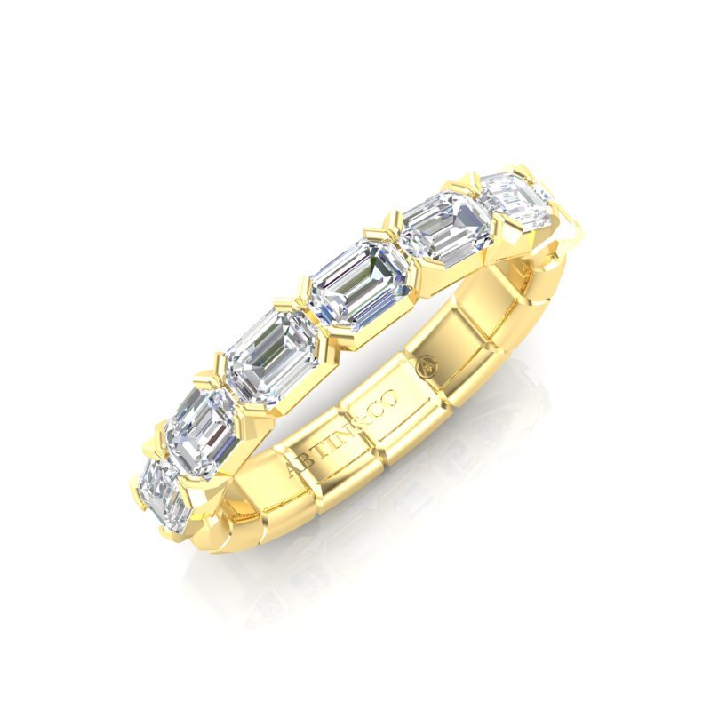 14K Gold Emerald Cut Halfway East West Eternity Modern Prong Set Lab Grown Diamond Wedding Band Ring Emerald Cut ABB-521.1-LGD  - Abtin & Co.