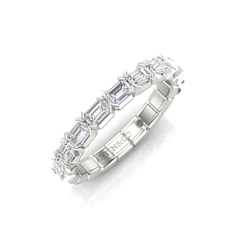 14K Gold Emerald Cut Halfway East West Eternity Modern Prong Set Lab Grown Diamond Wedding Band Ring Emerald Cut ABB-520.1-LGD  - Abtin & Co.