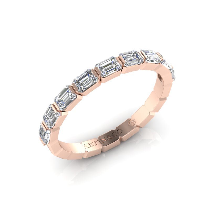 14K Gold Emerald Cut Halfway East West Eternity Modern Prong Set Lab Grown Diamond Wedding Band Ring Emerald Cut ABB-399.1-LGD  - Abtin & Co.