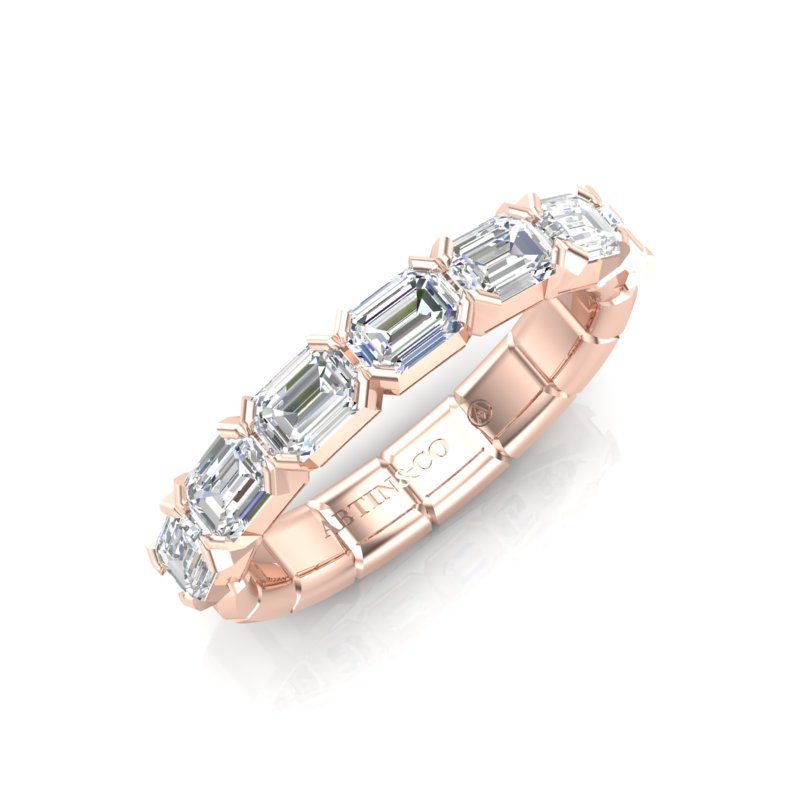 14K Gold Emerald Cut Halfway East West Eternity Modern Prong Set Lab Grown Diamond Wedding Band Ring Emerald Cut ABB-521.1-LGD  - Abtin & Co.