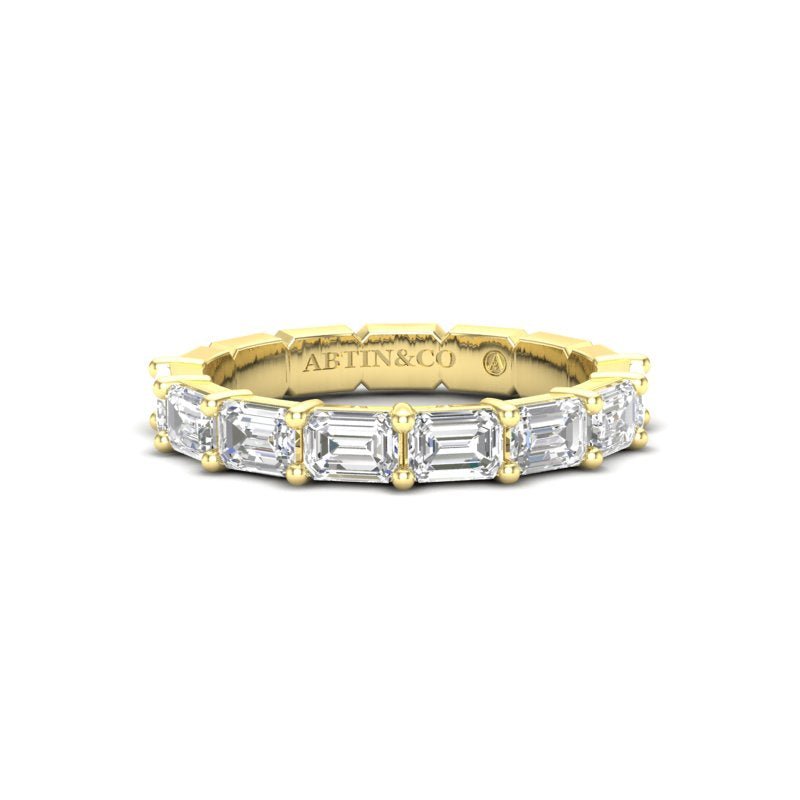 14K Gold Emerald Cut Halfway East West Eternity Prong Set Lab Grown Diamond Wedding Band Ring Emerald Cut ABB-435.1-LGD  - Abtin & Co.