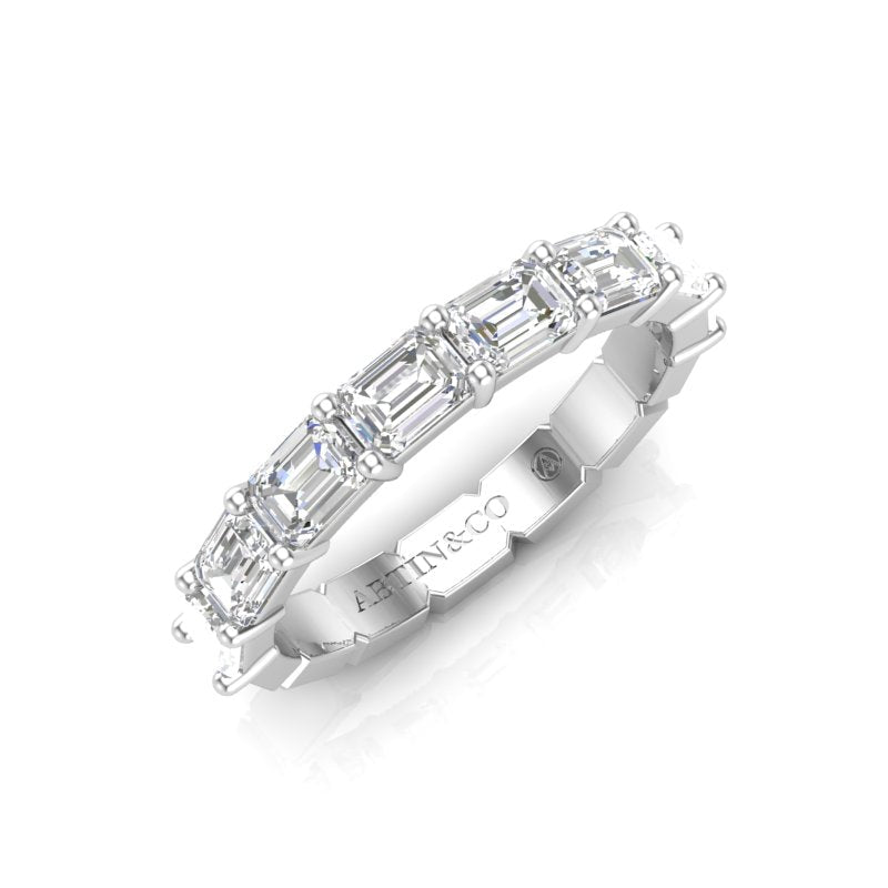 14K Gold Emerald Cut Halfway East West Eternity Prong Set Lab Grown Diamond Wedding Band Ring Emerald Cut ABB-435.1-LGD  - Abtin & Co.