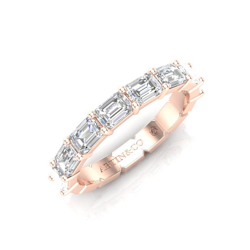 14K Gold Emerald Cut Halfway East West Eternity Prong Set Lab Grown Diamond Wedding Band Ring Emerald Cut ABB-435.1-LGD  - Abtin & Co.