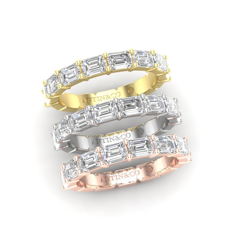14K Gold Emerald Cut Halfway East West Eternity Prong Set Lab Grown Diamond Wedding Band Ring Emerald Cut ABB-435.1-LGD  - Abtin & Co.