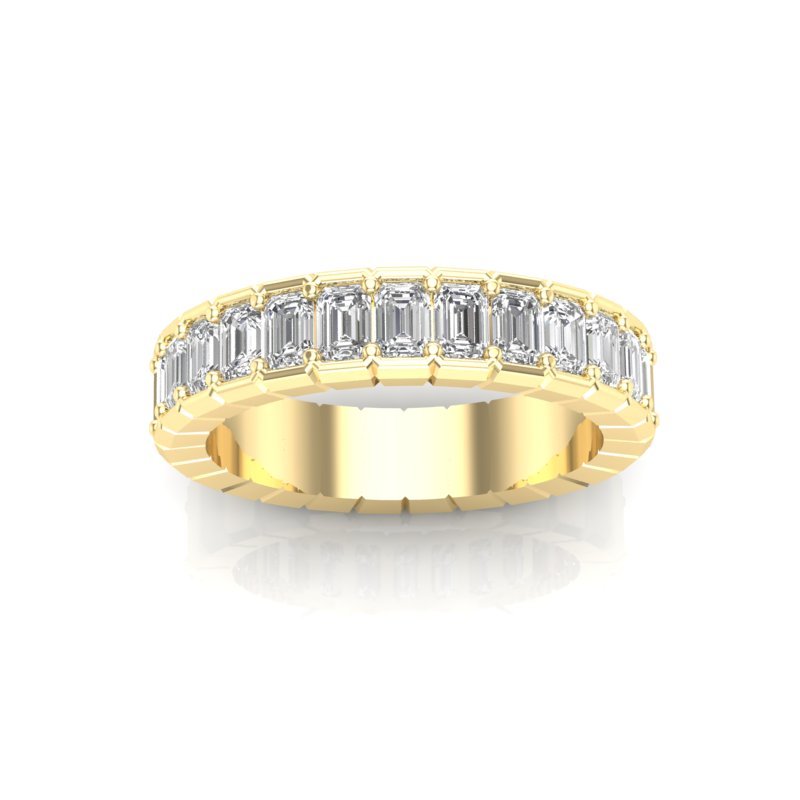 14K Gold Emerald Cut Halfway Eternity Half Bezel Set Lab Grown Diamond Wedding Band Ring Emerald Cut ABB-396.1-LGD  - Abtin & Co.