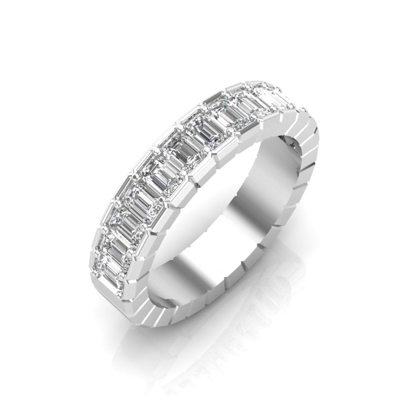 14K Gold Emerald Cut Halfway Eternity Half Bezel Set Lab Grown Diamond Wedding Band Ring Emerald Cut ABB-396.1-LGD  - Abtin & Co.