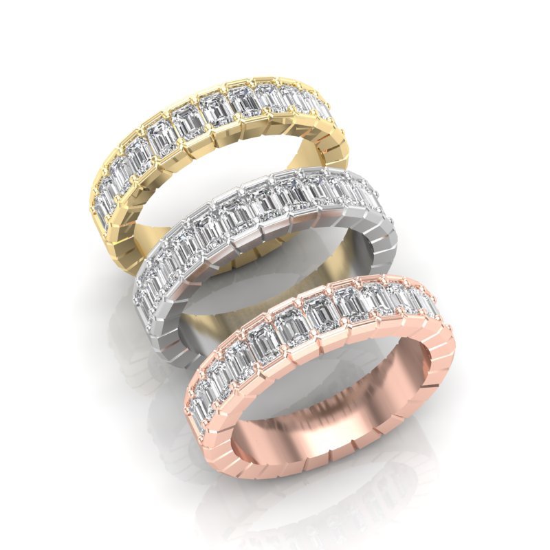 14K Gold Emerald Cut Halfway Eternity Half Bezel Set Lab Grown Diamond Wedding Band Ring Emerald Cut ABB-396.1-LGD  - Abtin & Co.