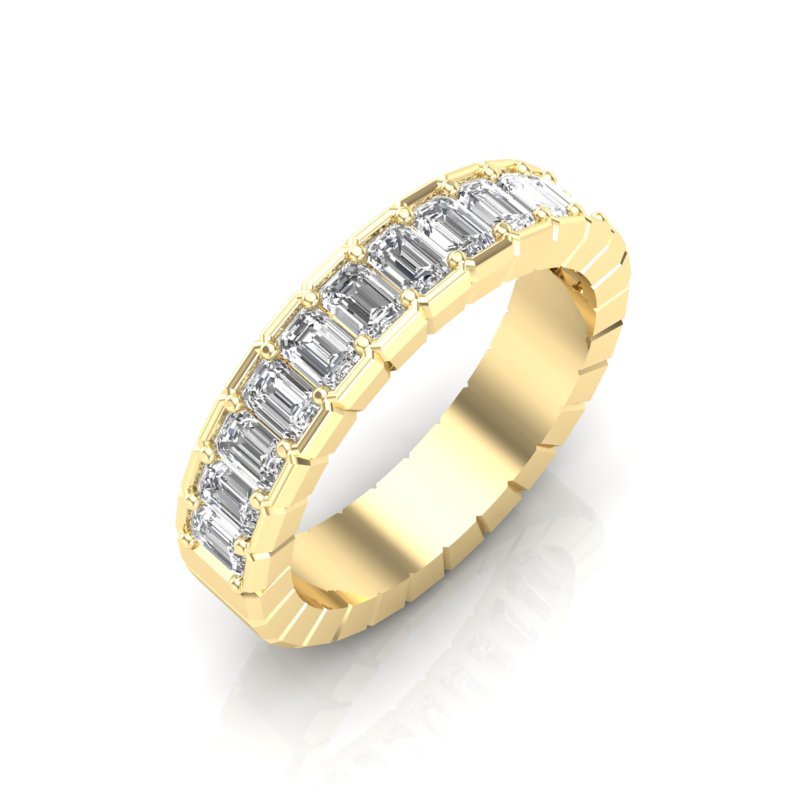 14K Gold Emerald Cut Halfway Eternity Half Bezel Set Lab Grown Diamond Wedding Band Ring Emerald Cut ABB-396.1-LGD  - Abtin & Co.