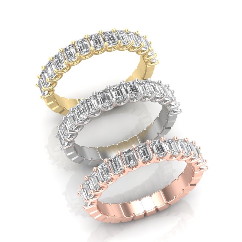 14K Gold Emerald Cut Halfway Eternity Prong Set Lab Grown Diamond Wedding Band Ring Emerald Cut ABB-395.1-LGD  - Abtin & Co.