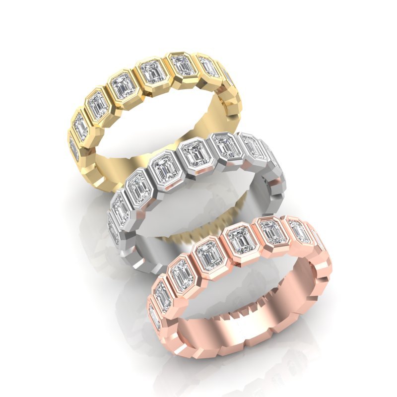14K Gold Emerald Cut Halfway Vertical Eternity Bezel Set Lab Grown Diamond Wedding Band Ring Emerald Cut ABB-397.1-LGD  - Abtin & Co.