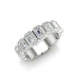 14K Gold Emerald Cut Halfway Vertical Eternity Milgrain Bezel Set Lab Grown Diamond Wedding Band Ring Emerald Cut ABB-519.1-LGD  - Abtin & Co.