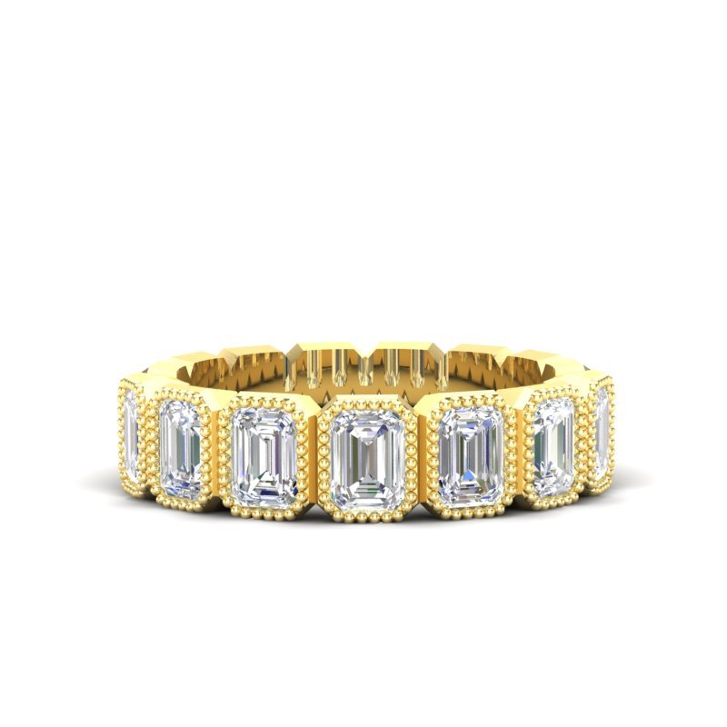 14K Gold Emerald Cut Halfway Vertical Eternity Milgrain Bezel Set Lab Grown Diamond Wedding Band Ring Emerald Cut ABB-519.1-LGD  - Abtin & Co.