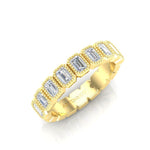 14K Gold Emerald Cut Halfway Vertical Eternity Milgrain Bezel Set Lab Grown Diamond Wedding Band Ring Emerald Cut ABB-518.1-LGD  - Abtin & Co.