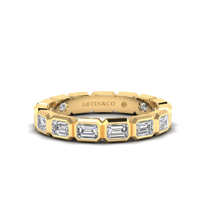14K Gold Emerald Cut Three Quarter Way East West Eternity Bezel Set Lab Grown Diamond Wedding Band Ring Emerald Cut ABB-398.2-LGD  - Abtin & Co.