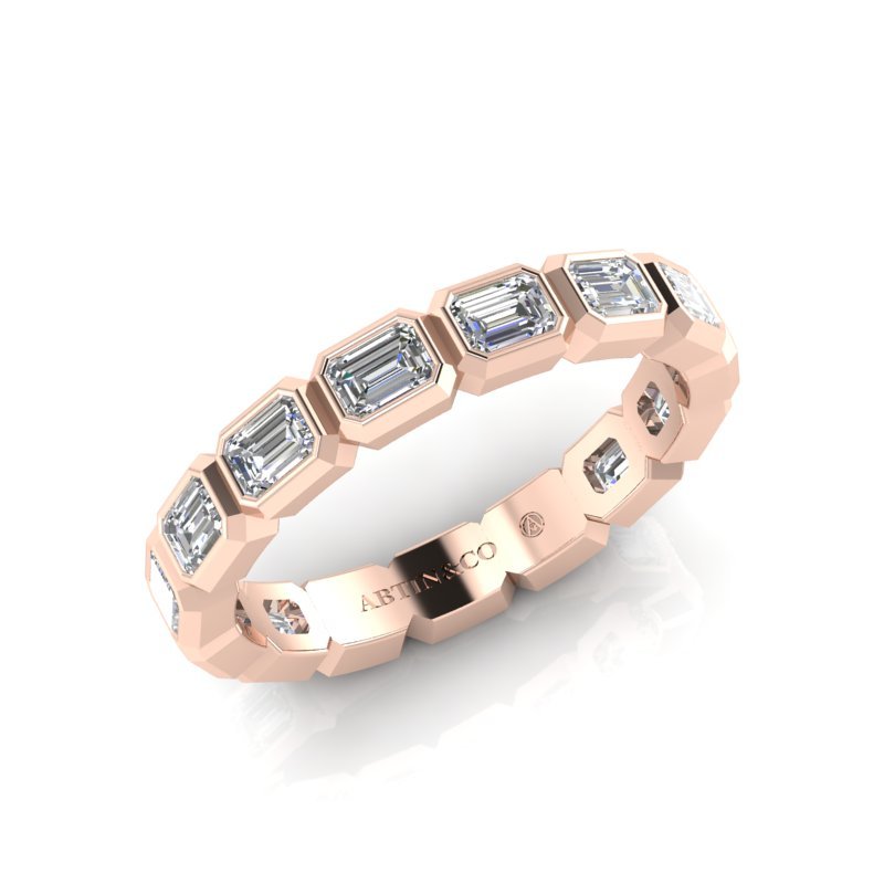 14K Gold Emerald Cut Three Quarter Way East West Eternity Bezel Set Lab Grown Diamond Wedding Band Ring Emerald Cut ABB-398.2-LGD  - Abtin & Co.