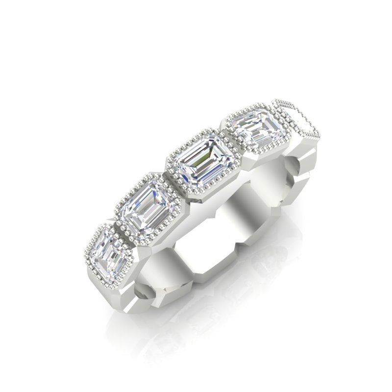 14K Gold Emerald Cut Three Quarter Way East West Eternity Milgrain Bezel Set Lab Grown Diamond Wedding Band Ring Emerald Cut ABB-517.2-LGD  - Abtin & Co.