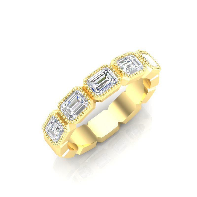14K Gold Emerald Cut Three Quarter Way East West Eternity Milgrain Bezel Set Lab Grown Diamond Wedding Band Ring Emerald Cut ABB-517.2-LGD  - Abtin & Co.