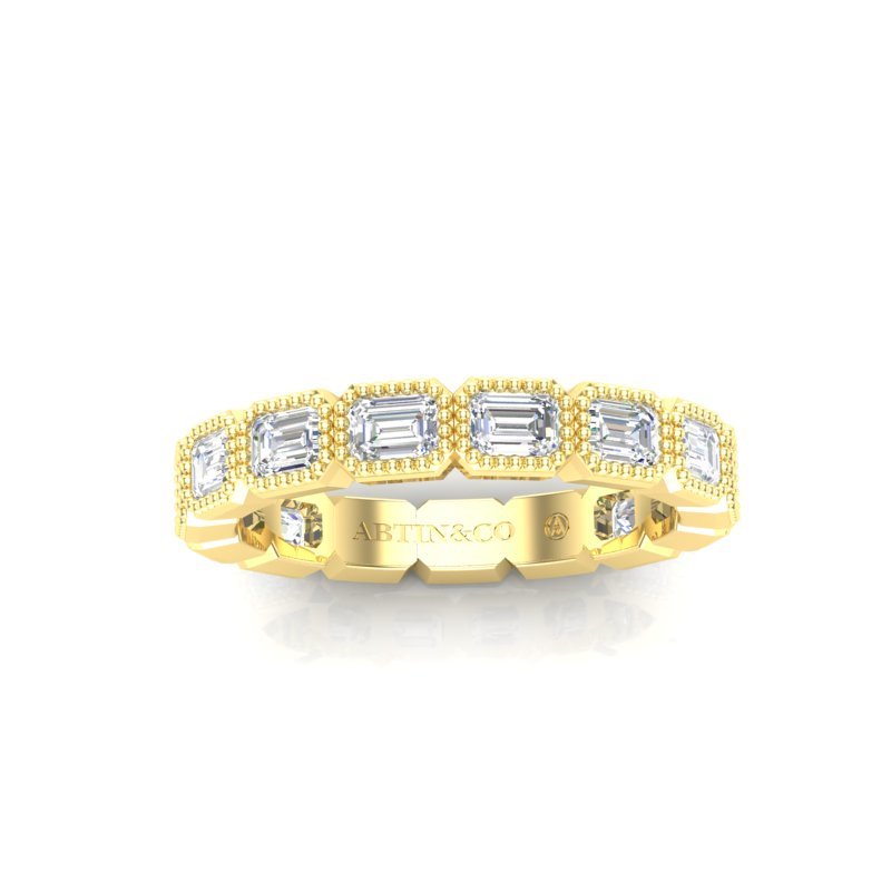 14K Gold Emerald Cut Three Quarter Way East West Eternity Milgrain Bezel Set Lab Grown Diamond Wedding Band Ring Emerald Cut ABB-516.2-LGD  - Abtin & Co.