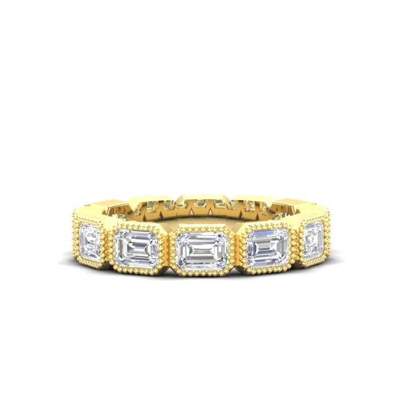 14K Gold Emerald Cut Three Quarter Way East West Eternity Milgrain Bezel Set Lab Grown Diamond Wedding Band Ring Emerald Cut ABB-517.2-LGD  - Abtin & Co.