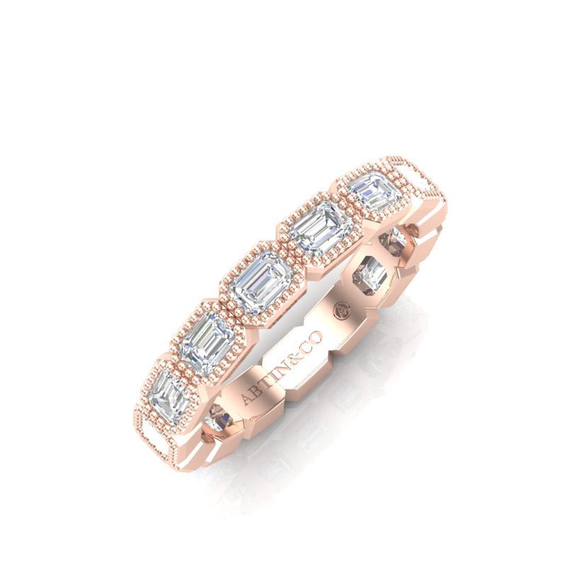 14K Gold Emerald Cut Three Quarter Way East West Eternity Milgrain Bezel Set Lab Grown Diamond Wedding Band Ring Emerald Cut ABB-516.2-LGD  - Abtin & Co.