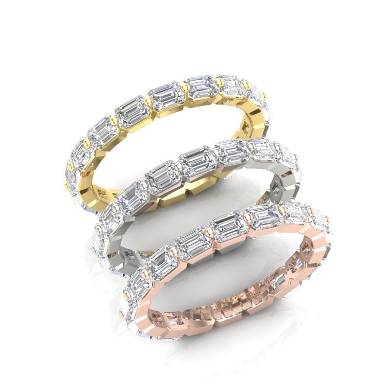 14K Gold Emerald Cut Three Quarter Way East West Eternity Modern Prong Set Lab Grown Diamond Wedding Band Ring Emerald Cut ABB-436.2-LGD  - Abtin & Co.