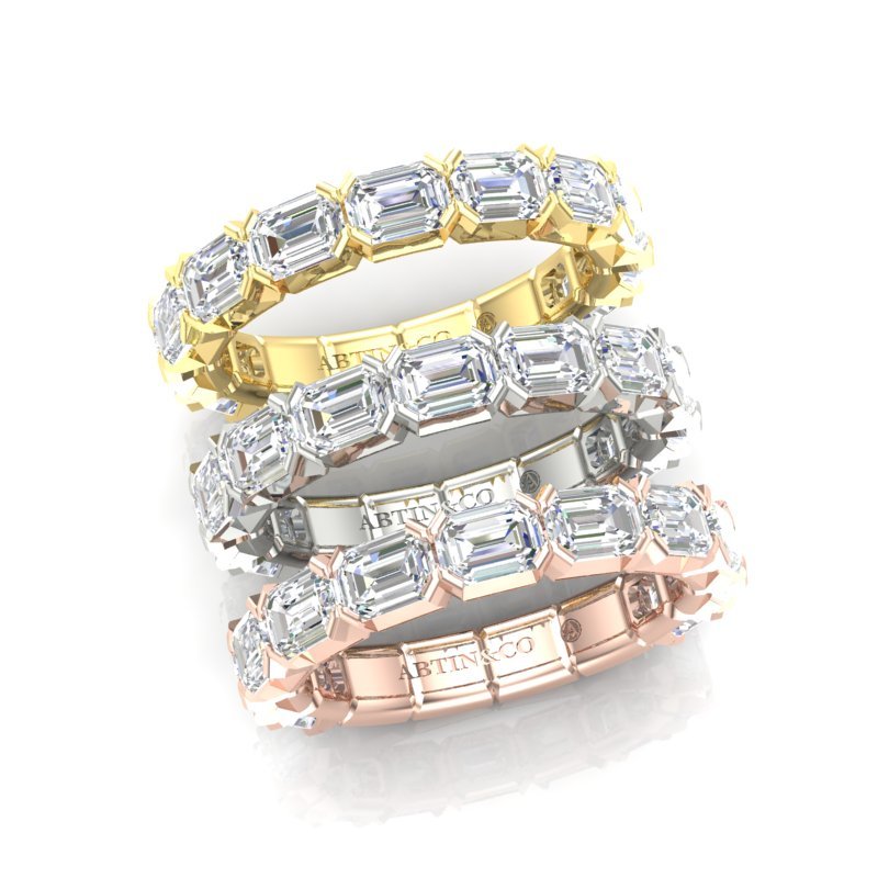 14K Gold Emerald Cut Three Quarter Way East West Eternity Modern Prong Set Lab Grown Diamond Wedding Band Ring Emerald Cut ABB-521.2-LGD  - Abtin & Co.