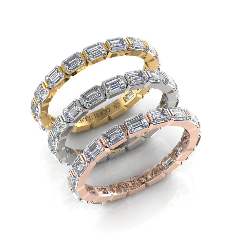 14K Gold Emerald Cut Three Quarter Way East West Eternity Modern Prong Set Lab Grown Diamond Wedding Band Ring Emerald Cut ABB-399.2-LGD  - Abtin & Co.