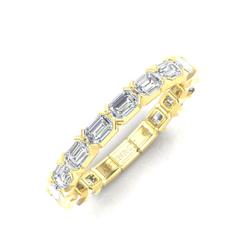14K Gold Emerald Cut Three Quarter Way East West Eternity Modern Prong Set Lab Grown Diamond Wedding Band Ring Emerald Cut ABB-520.2-LGD  - Abtin & Co.