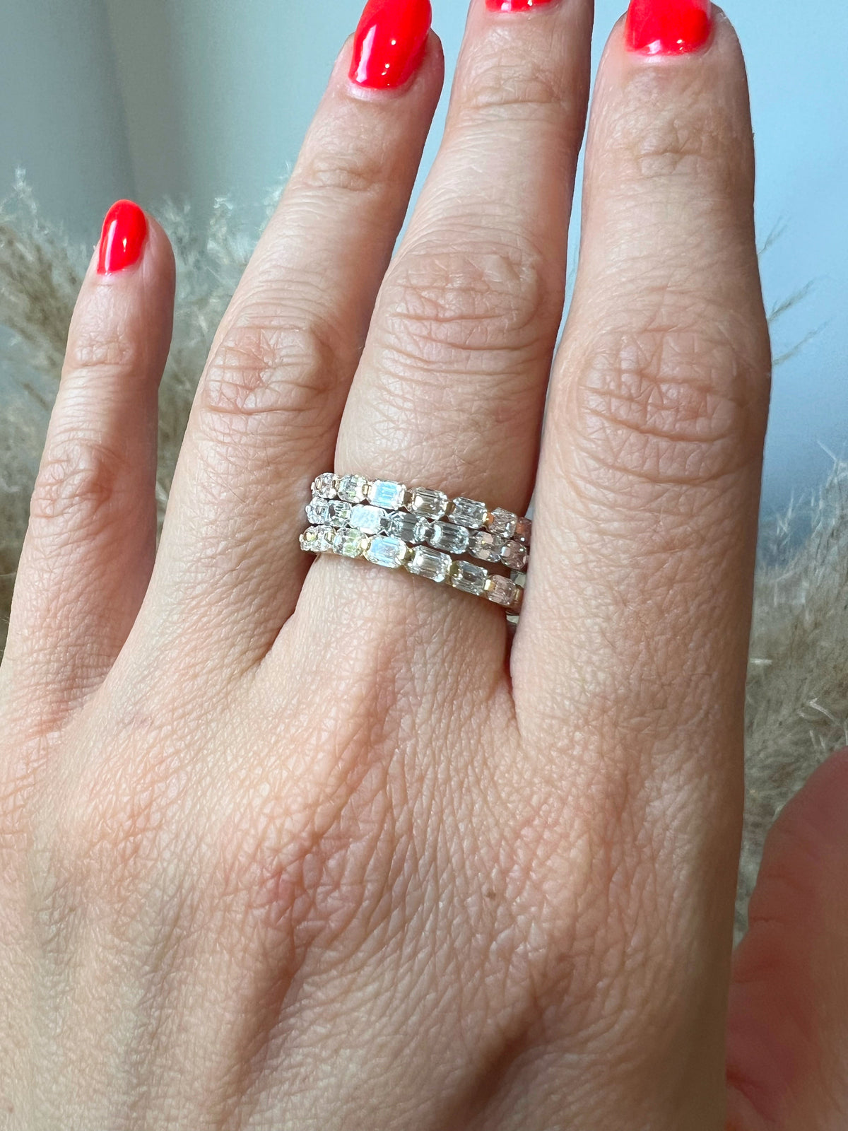 14K Gold Emerald Cut Three Quarter Way East West Eternity Modern Prong Set Lab Grown Diamond Wedding Band Ring Emerald Cut ABB-436.2-LGD  - Abtin & Co.