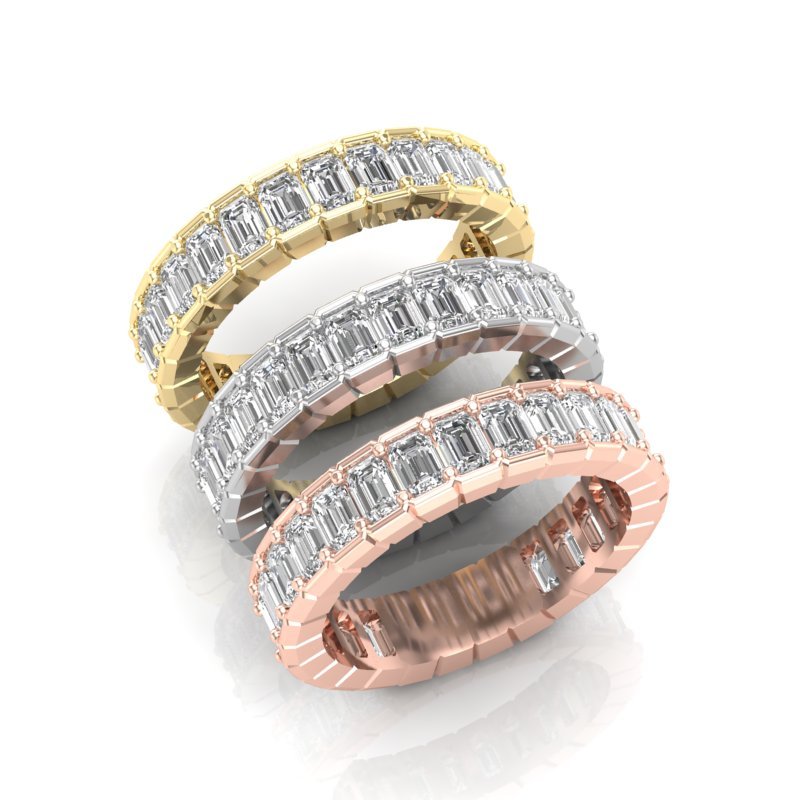 14K Gold Emerald Cut Three Quarter Way Eternity Half Bezel Set Lab Grown Diamond Wedding Band Ring Emerald Cut ABB-396.2-LGD  - Abtin & Co.