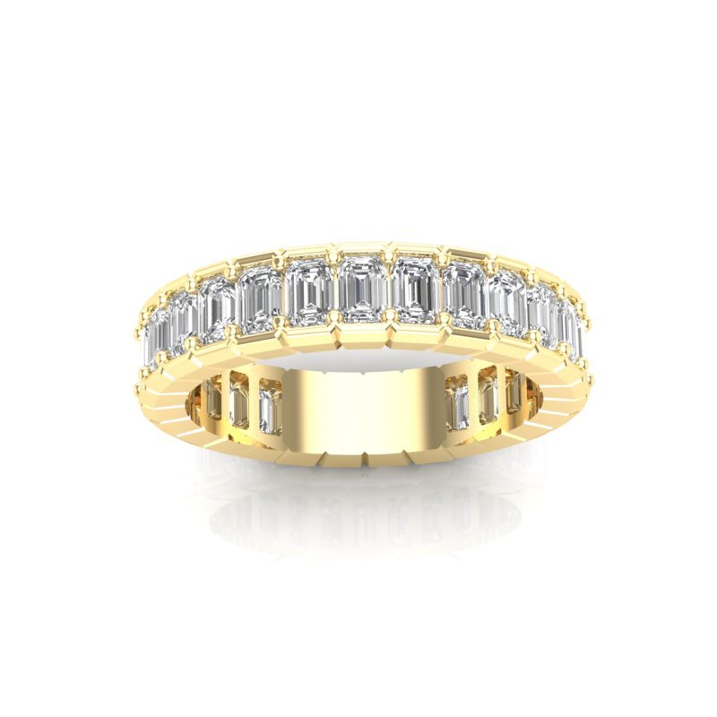 14K Gold Emerald Cut Three Quarter Way Eternity Half Bezel Set Lab Grown Diamond Wedding Band Ring Emerald Cut ABB-396.2-LGD  - Abtin & Co.