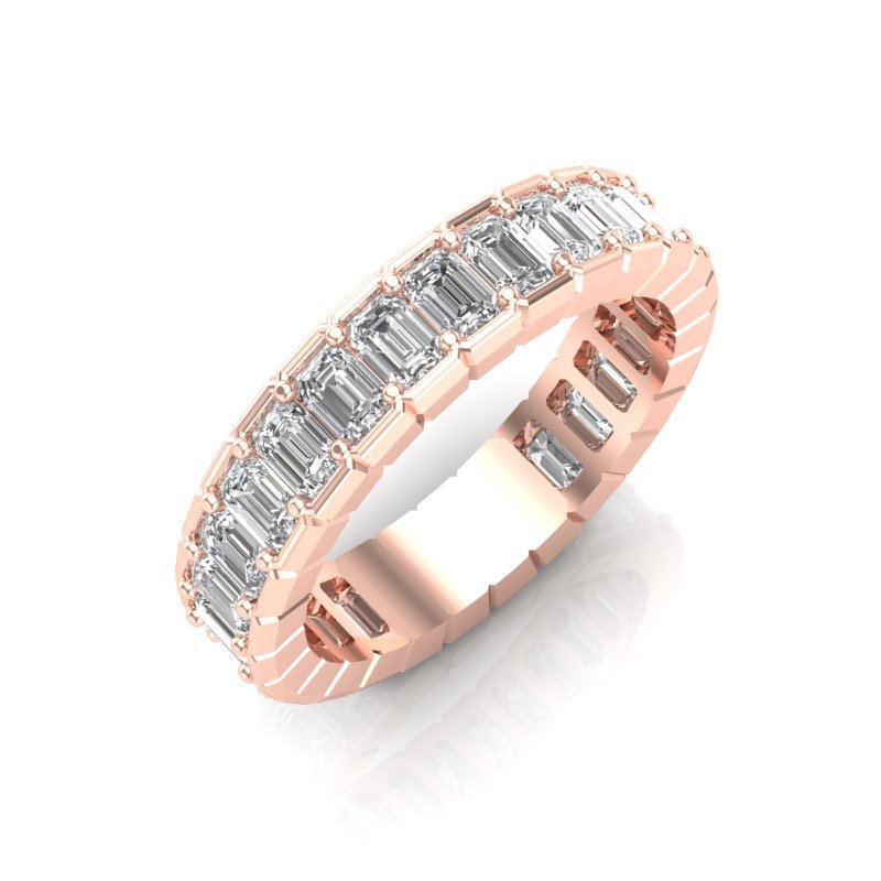 14K Gold Emerald Cut Three Quarter Way Eternity Half Bezel Set Lab Grown Diamond Wedding Band Ring Emerald Cut ABB-396.2-LGD  - Abtin & Co.