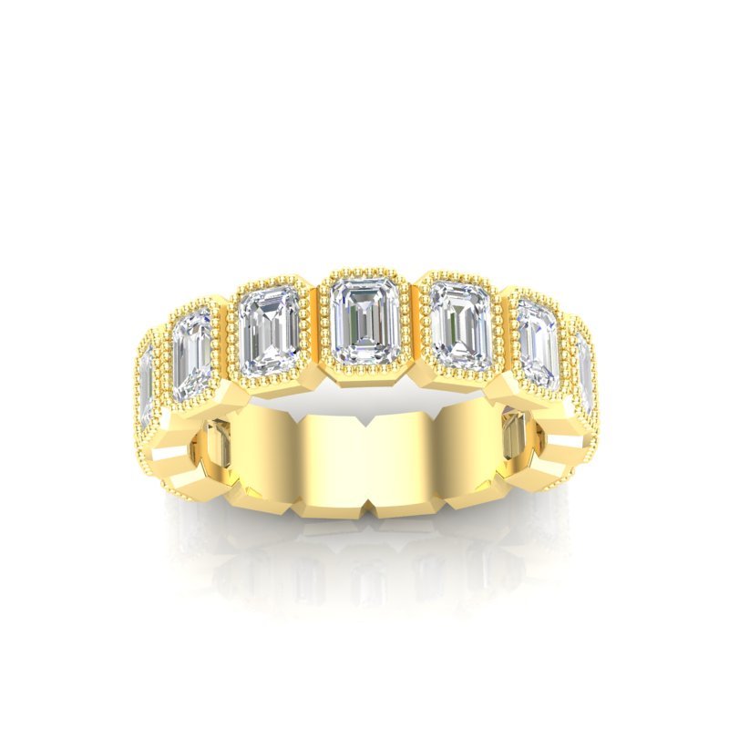 14K Gold Emerald Cut Three Quarter Way Vertical Eternity Milgrain Bezel Set Lab Grown Diamond Wedding Band Ring Emerald Cut ABB-519.2-LGD  - Abtin & Co.