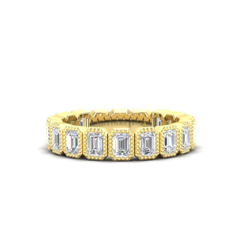 14K Gold Emerald Cut Three Quarter Way Vertical Eternity Milgrain Bezel Set Lab Grown Diamond Wedding Band Ring Emerald Cut ABB-518.2-LGD  - Abtin & Co.