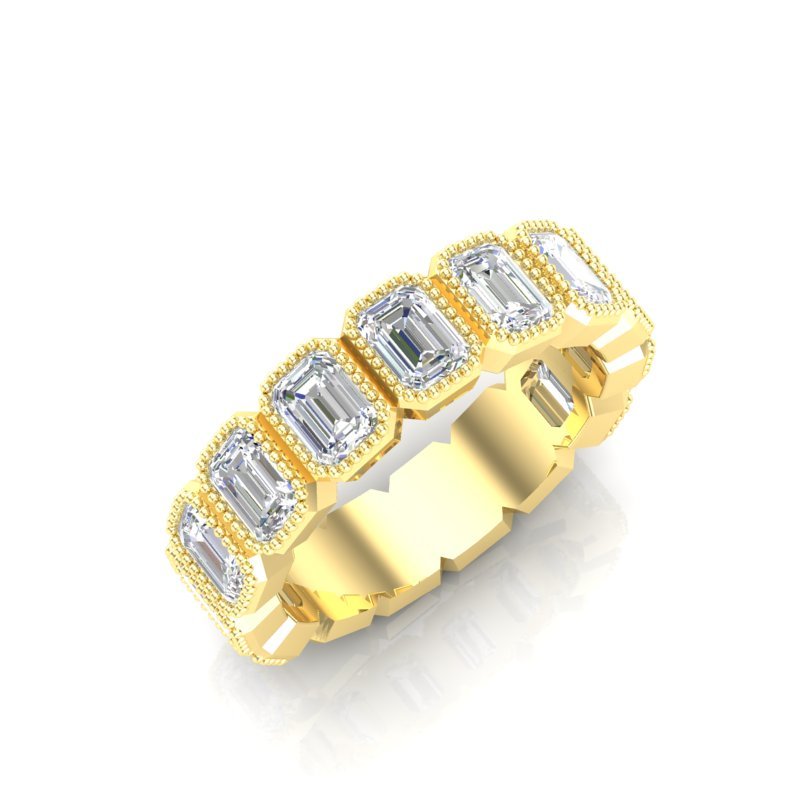 14K Gold Emerald Cut Three Quarter Way Vertical Eternity Milgrain Bezel Set Lab Grown Diamond Wedding Band Ring Emerald Cut ABB-519.2-LGD  - Abtin & Co.