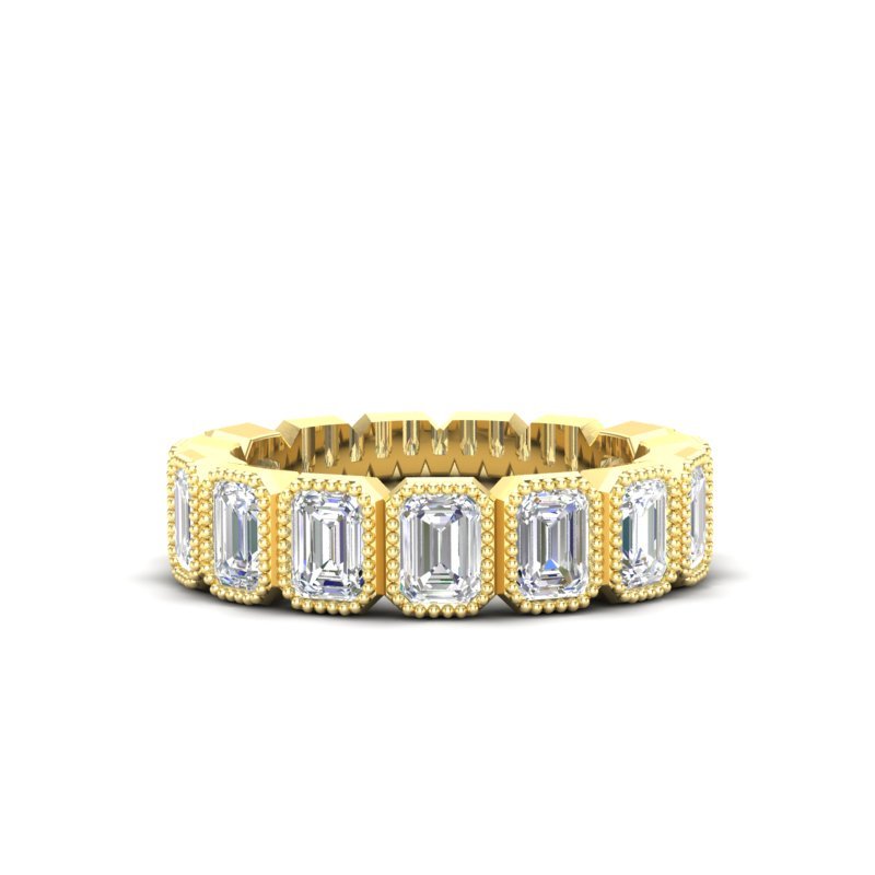 14K Gold Emerald Cut Three Quarter Way Vertical Eternity Milgrain Bezel Set Lab Grown Diamond Wedding Band Ring Emerald Cut ABB-519.2-LGD  - Abtin & Co.